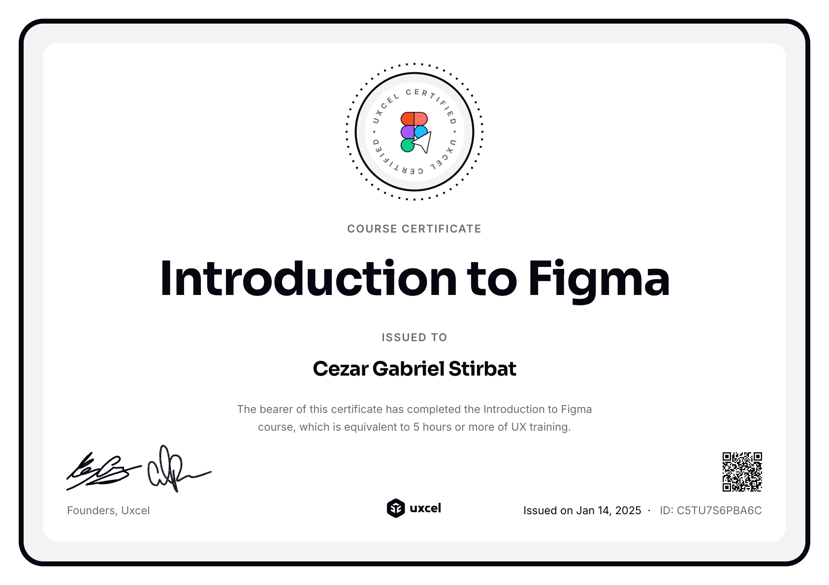 Cezar Gabriel Stirbat's certificate